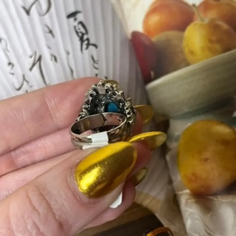 Vintage Silver Tone and Blue Stone Cocktail Ring